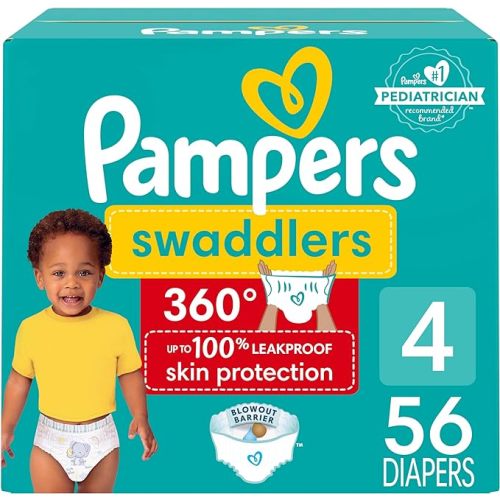 Pampers Swaddlers 360 Pull-On Diapers, Size 4, 56 Count for up to 100% Leakproof Skin Protection and Easy Changes
