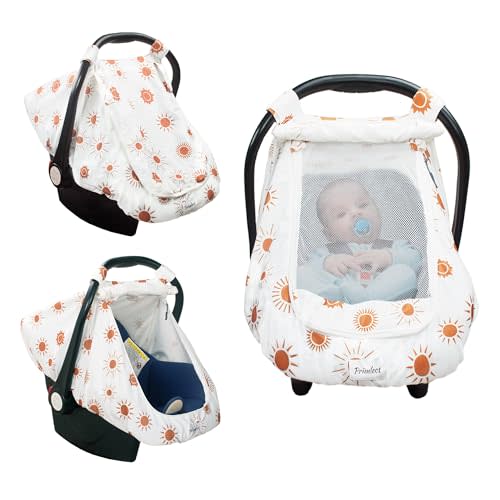 3-in-1 Car Seat Cover Baby, Breathable Peekaboo Sunshade and Mosquito Net, Universal Fit Infant Car Seat, Stretchy Canopy with Portable Storage Bag, Soft and Lightweight