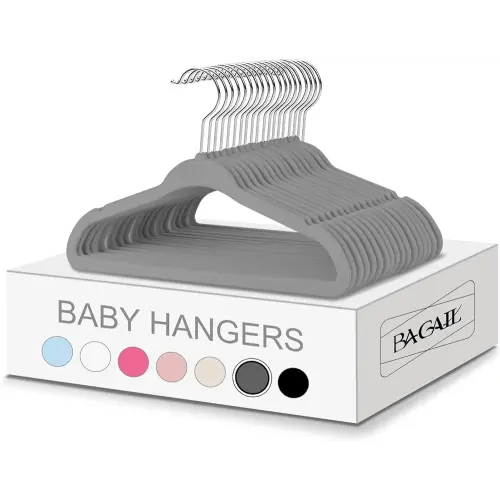BAGAIL Kids Velvet Hangers 11” Inch Children's Clothes Hangers Non-Slip Baby Hangers for Infant/Toddler (Grey,50pack)