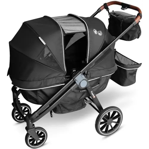 Freetex Tandem Wagon Stroller – All-Terrain 2-in-1 Push & Pull Design, Double Seat Capacity, Large Storage, Adjustable Canopy, Removable Child Tray for Kids Outdoor Adventures & Family Outings