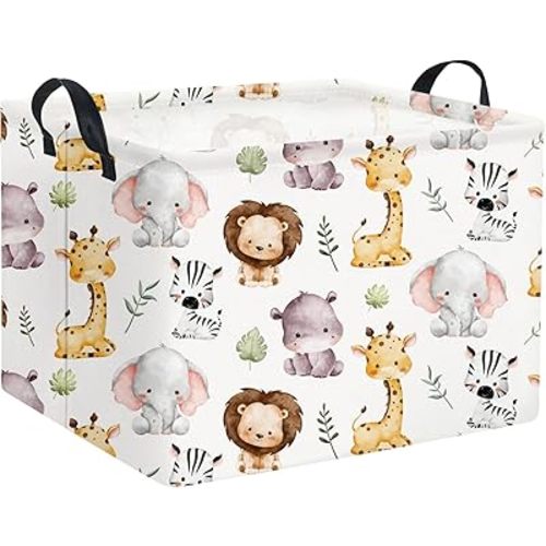 Rectangular Kids Storage Basket Baby Storage Basket with Handles for Home Kitchen Boys and Girls Cute Toy Storage Bin Organizer Shelf Book Room Decor(Lovely Animal)