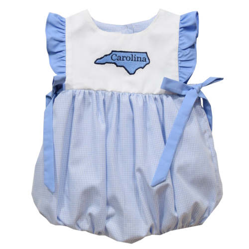 Carolina Embroidery Light Blue Gingham Girls Bubble