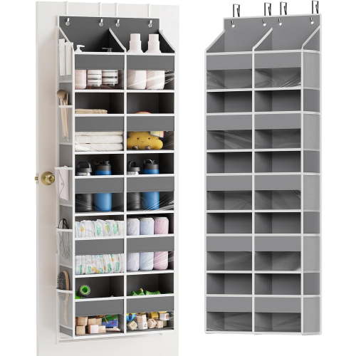 Over the Door Organizer Storage, 5 Tiers Extra Large Behind The Door Storage of 10 Compartments, 80 lbs Weight Capacity, Hanging Closet Organizers and Storage for Closet, Diaper Organizer, Gray