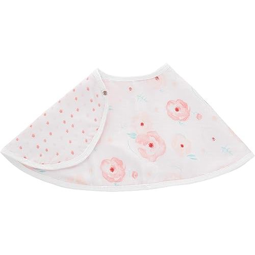 aden + anais Essentials 100% Cotton Muslin Burpy Bib – Multi-Use, Absorbent 4-Layer Burp Cloth, Drool Cloth and Full-Coverage Snap-Closure Baby Bib, 22.5” X 11”, Single, Full Bloom - Roses