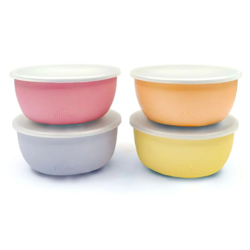 Stainless Steel Bowl with Silicone Sleeve + Lids