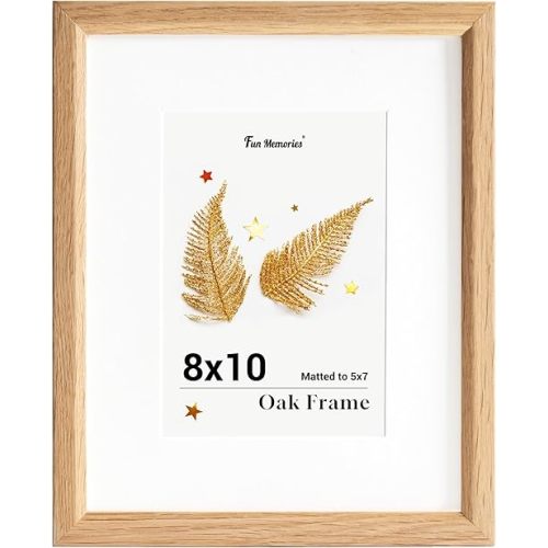 Fun Memories 8x10 Oak Picture Frame for Wall, 8x10 Frame with Matted to 5x7, Solid Wood Picture Frames for Wall Art Photo and Prints (Beige, 1 Pack)
