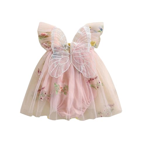 Newborn Infant Baby Girls Clothes Flower Butterfly Embroidery Sleeveless Romper Tulle Mesh Dress Toddler Bodysuit