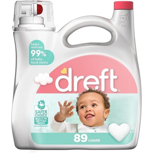 Dreft Stage 2: Active Baby Liquid Laundry Detergent, 89 Loads, 128 Fl Oz, Helps Remove 99% Of Baby Food Stains