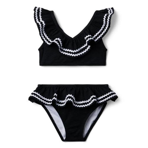 Ruffle Ric Rac Trim 2-Piece Swimsuit - JJ Black, 6-12 M