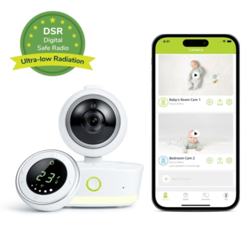 Bebcare iQ WiFi Hybrid Low EMF Emissions Smart Video Baby Monitor, 1080p HD Video, Full Encryption, 2-Way Audio, Music, Night Vision, App, Long-Range Audio Parent Unit, 65hr Battery