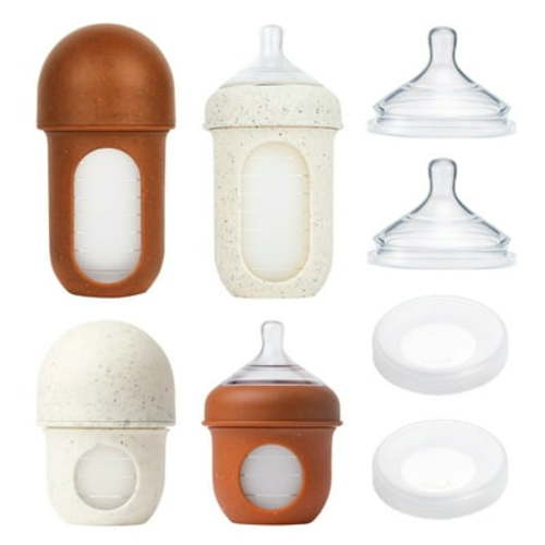 Boon NURSH® Silicone Speckle Bottle Bundle with Storage Lids - Includes Slow/Medium/Fast Flow Nipples, 4 and 8 Ounce Bottles, and Storage Lids