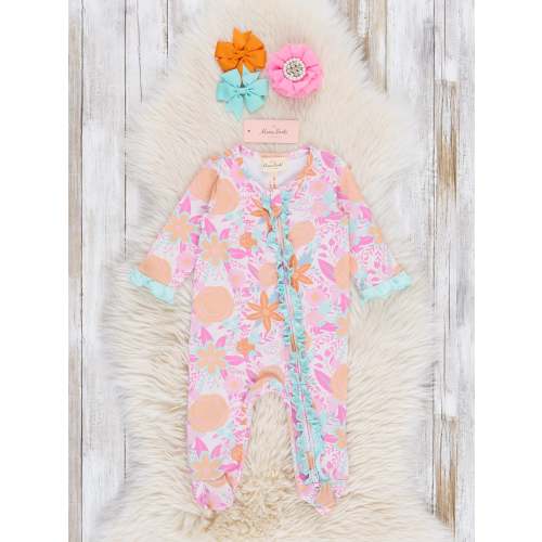Hibiscus Buds Ruffle Footed Sleeper Pajamas