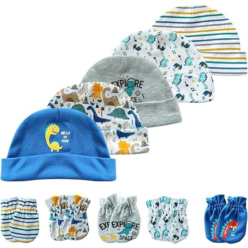 Baby Hat and Mittens Set Newborn Baby Hats Caps for Baby Boys Girls 0-6 Months 100% Cotton