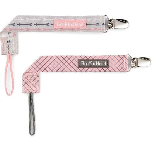 BooginHead Pacifier Clip Baby Pacifier Holder PaciGrip 2-Pack, Pink Arrows
