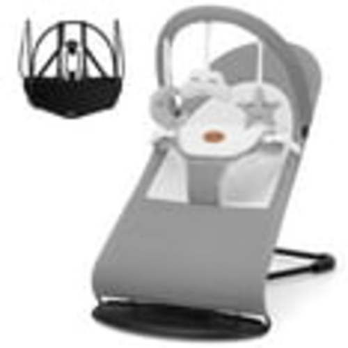 kmaier Baby Bouncer, 2-in-1 Convenient, Adjustable Bouncer or Fixed with Swing Toys for 0-18 Months,Light Gray