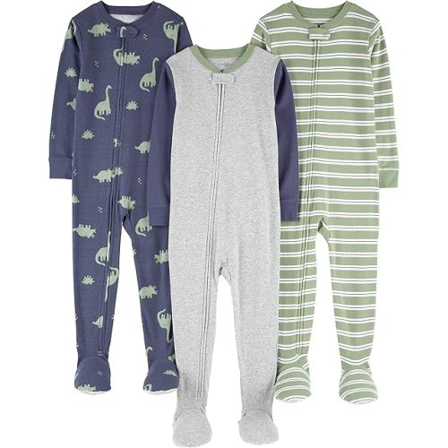 Simple Joys by Carter's Toddlers and Baby Boys' Snug-Fit Footed Cotton Pajamas, Pack of 3