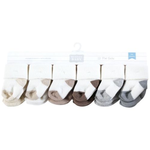 Hudson Baby Unisex Cotton Rich Newborn and Terry Socks, Neutral Heel Toe, 6-12 Months