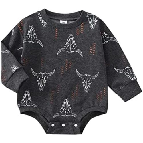 Omkzanbi Western Baby Girl Boy Clothes Sweatshirt Romper Cow Printed Bodysuit Long Sleeve Onesie Newborn Fall Winter Outfits