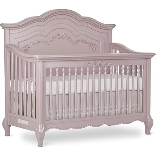 Aurora 5-In-1 Convertible Crib In Dusty Rose, Greenguard Gold Certified, Features 3 Mattress Height Settings, Sturdy And Spacious Baby Crib, Wooden Furniture