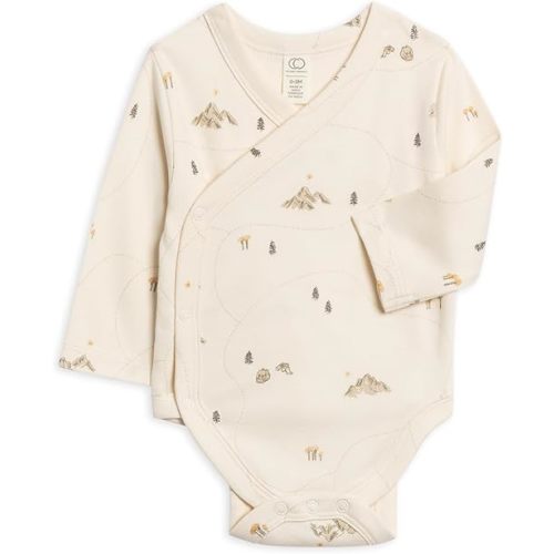 Colored Organics Baby Organic Cotton Kimono Bodysuit - Long Sleeve Infant Side Snap One Piece - Boys and Girls Clothing