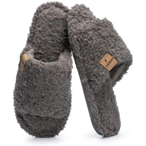 Fuzzy Open Toe Slippers for Women Indoor Cozy Memory Foam Slip On House Slides Shoes Gifts for Womens Her Mom
