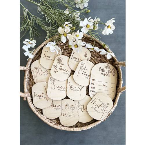 Baby Monthly Milestone Wildflowers Markers |Baby Gift| Hello World| Wooden Signs| Milestone Cards| Baby Shower| Baby Photo Props| Milestone