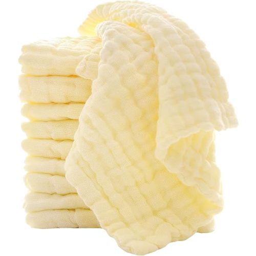 MUKIN Baby Washcloths - Natural Cotton Baby Wipes - Soft Newborn Baby Face Towel for Sensitive Skin- Baby Registry as Shower, 10 Pack 12x12 inches