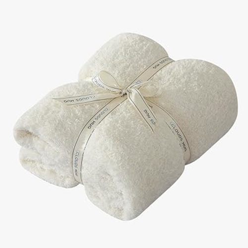 Knit Throw Blanket for Couch - Super Soft Bed Blanket, Fluffy Fuzzy Plush Lightweight Cozy Blankets for Sofa ,Cream,50" x 60"
