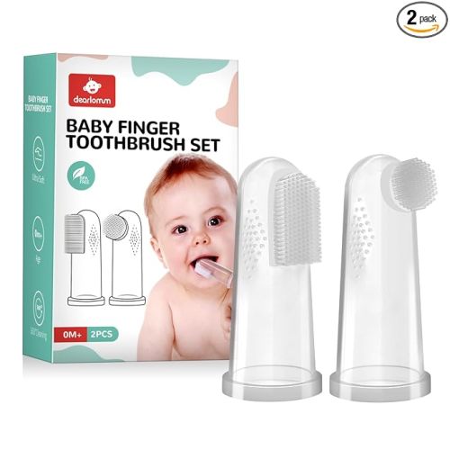 dearlomum Finger Toothbrush for Teething Training, Silicone Oral Cleaner for Newborns and Toddlers, 2PCS