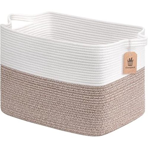 Goodpick Woven Baskets for Organizing, Rectangle Toy Baskets Storage Kids, Rope Storage Basket with Handles, Large Blanket Basket for Living Room, 18 x 14 x 12 Inches