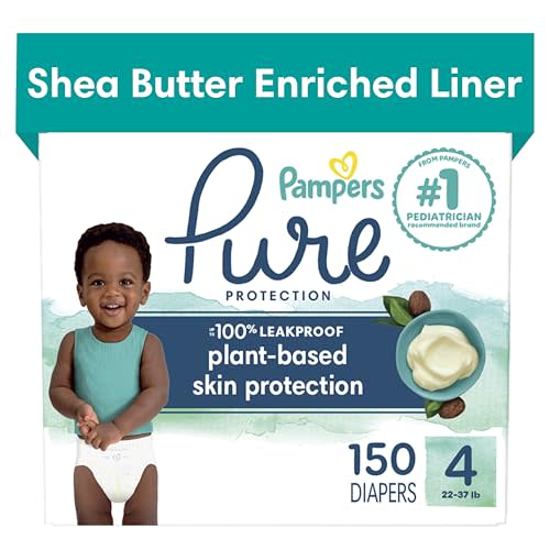 Pampers Pure Protection Diapers - Size 4, One Month Supply (150 Count), Hypoallergenic Premium Disposable Baby Diapers
