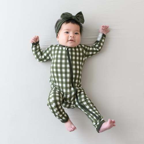 Zippered Romper in Gingham Fir