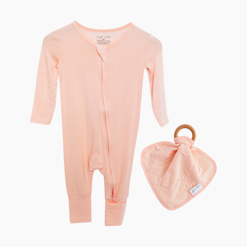 Snuggle Shield LUXE Bamboo Romper and Lovey Teether Set - Pink, 6-12 M