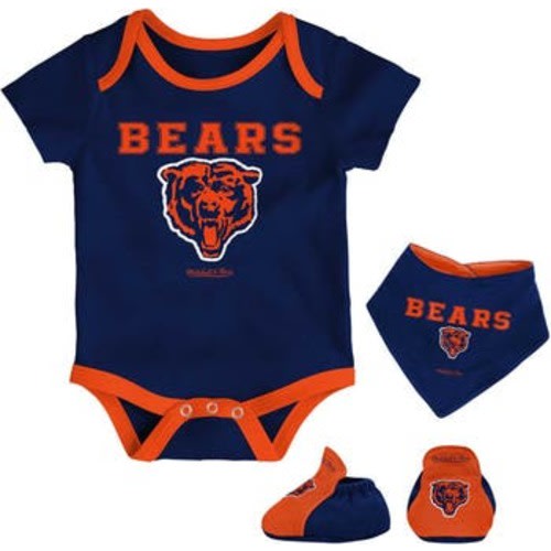 Newborn & Infant Mitchell & Ness Navy/Orange Chicago Bears Throwback Bodysuit Bib & Booties Set, 3-6 M
