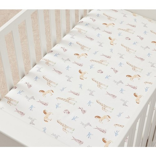 AERIN Animals Organic Crib Fitted Sheet | Pottery Barn Kids