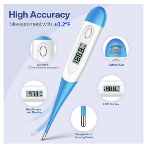 Boncare 10 Seconds Oral Thermometer for Adults and Kids - Accurate & Safe Rectal Digital Thermometer for Baby with Fever Alarm (Light Blue)