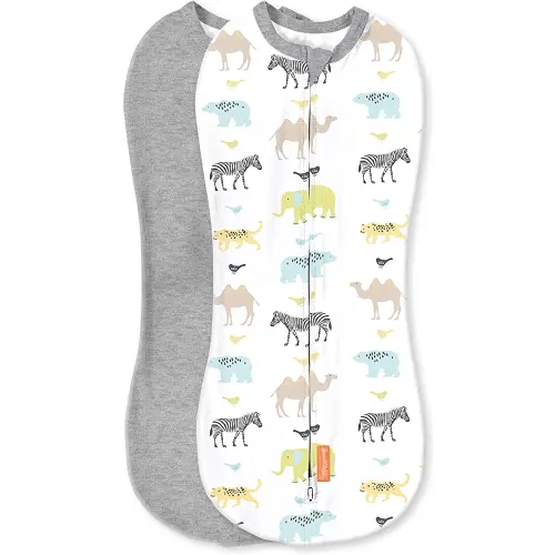 SwaddleMe Pod – Size Newborn, 0-2 Months, 2-Pack (Lil Wild One) No Wrap Zip-Up Newborn Swaddle Creates A Cozy Feeling for Baby and Helps Prevent Startle Reflex