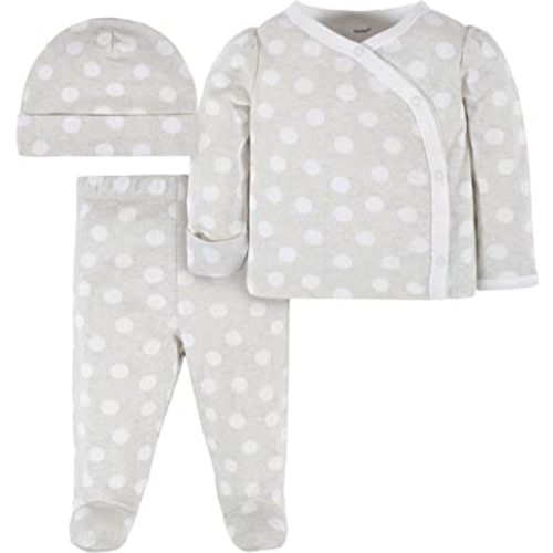 Gerber Unisex-Baby Newborn Hospital Pointelle Outfit Shirt, Footed Pant And Cap