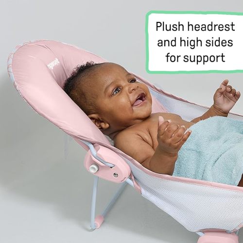Summer Infant by Ingenuity Foldaway 2-Position Bather, 2-Position Adjustable Support Baby Bath seat for Sink or Bathtub, Ages 0-6 Months, up to 20 pounds, Pink