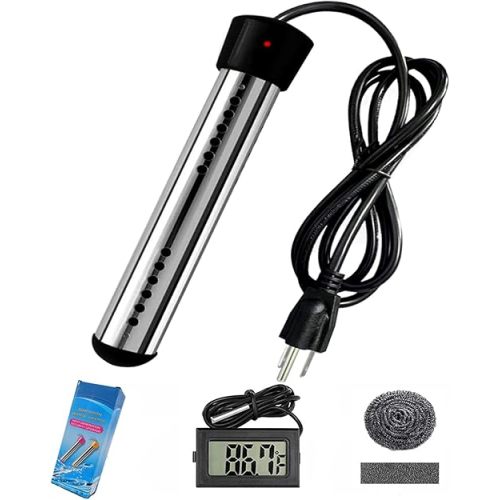 HASTER Portable Pool Immersion water Heater for Inflatable Pool Bathtub,Bucket Heater with 304 SS Guard,Electric Submersible Water Heater with LCD Thermometer,Heat 5 Gallon Water in Minutes In&Out