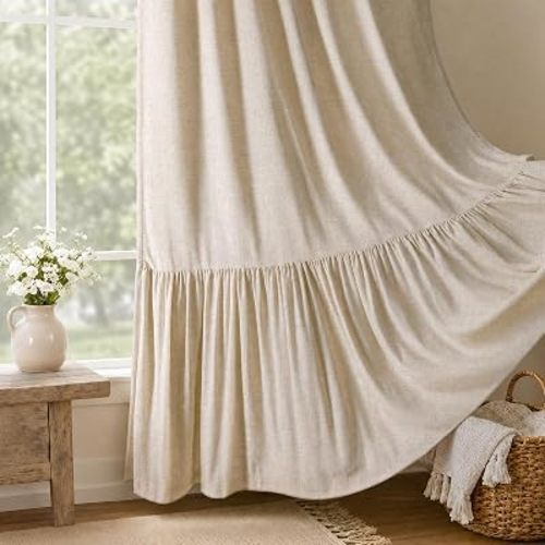 Ruffle Blackout Curtains Farmhouse Linen, 52" W x 84" L, 2 Panels