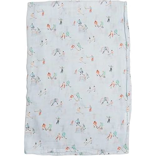 Loulou Lollipop Muslin Swaddle Blanket, 70% Rayon from Bamboo, 30% Cotton, Ice Hockey, 18-24 Months