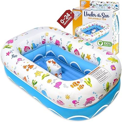 Mommy's Helper | Inflatable Under The Sea Baby Bathtub, Collapsible Safe Baby Bath Tub with Anti-Sliding Saddle Horn Seat, Must Have Travel Toddler Bath, Portable Bathtub Recommended Months 6 to 24