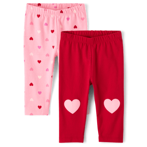 Baby Girls Heart Leggings 2-Pack - Pink