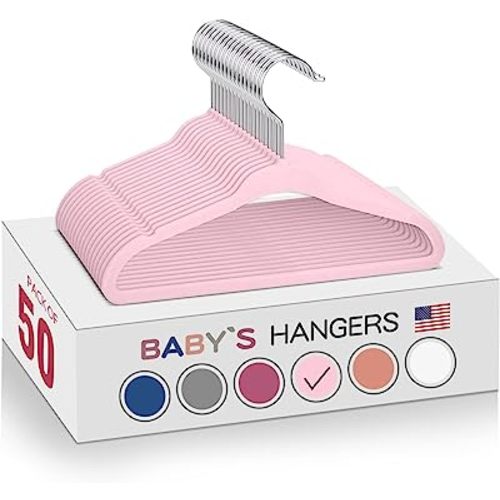 Baby Velvet Hangers 50pack-11“Inch Non Slip Kids Hangers for Infant/Toddler Pink Hangers