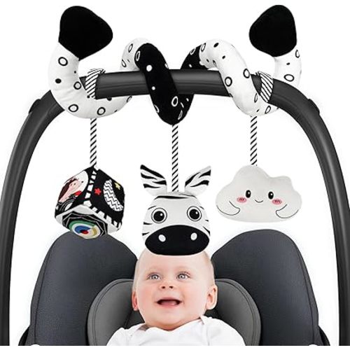 Baby Spiral Hanging Stroller and Car Seat Toys Black and White High Contrast Sensory Toy Newborn Plush Activity Toys Thank You Gifts for 0 3 6 9 12 Months Girls Boys-ZABRA - Zebra