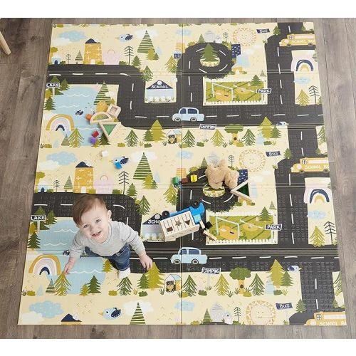 Regalo Play Mat, Foldable & Reversible, Waterproof, Bonus Kit, Includes Travel Case with Carry Strap , blue , X-Large (Pack of 1) - Soft Play Mat Around Town