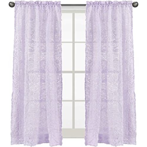 Sweet Jojo Designs Purple Floral Rose Window Treatment Panels Curtains - Set of 2 - Solid Light Lavender Flower Luxurious Elegant Princess Vintage Boho Shabby Chic Luxury Glam High End Roses