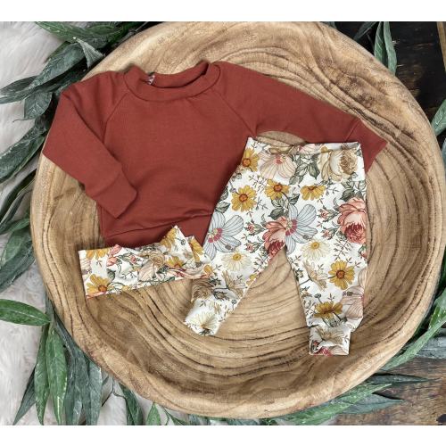 Organic Baby Girl Outfit/newborn girl/baby girl boho outfit/toddler girl outfit/floral leggings/copper raglan/fall girl clothes/Baby Gift
