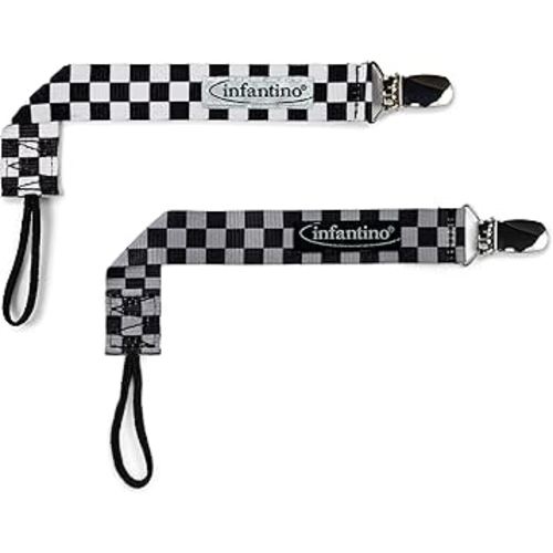 BooginHead by Infantino PaciGrip 2-Pack Pacifier Clips – Universal Fit, Gentle on Clothes, Keeps Pacifiers Clean & Close, Ages 0-36 Months, Black, Grey and White Skater